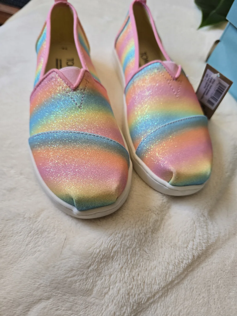 TOMS Kids' Rainbow Glitter Slip-On Shoes - Pink Multi